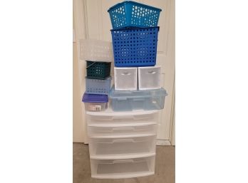 Plastic Storage Draws And Basket Lot