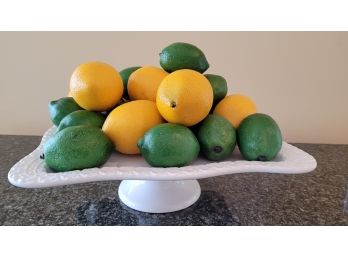 Nice White Ceramic Table Center Piece With Realistic Lemon And Lime Displayed