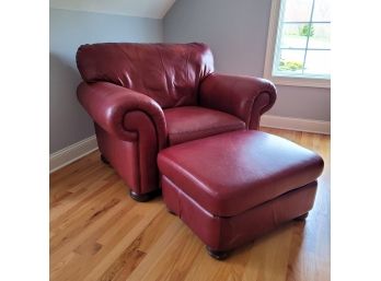 Red Leather Club Chair With Ottoman