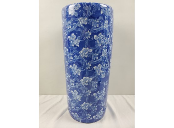 Cobalt Blue & White Cylinder Shaped Porcelain Umbrella Stand