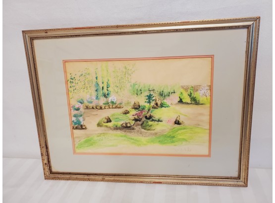 Vintage Framed & Matted Signed Watercolor Landscape Scene