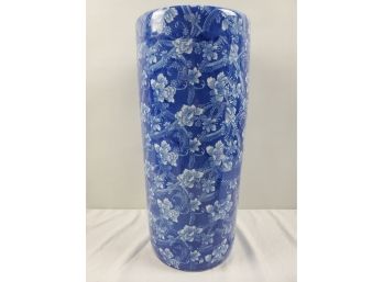 Cobalt Blue & White Cylinder Shaped Porcelain Umbrella Stand