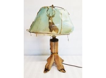 Rustic Deer Leg Hoof Table Lamp - Shade Is In Rough Shape