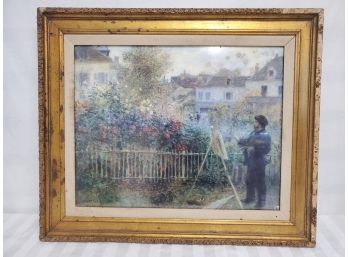 Vintage Renoir Framed Reproduction Art Print - Monet Painting In His Garden At Argenteuil 1873