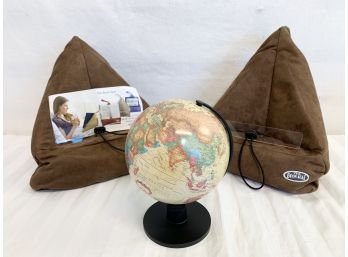 Two Book Seat Pillows & Miniature Replogle World Globe