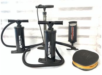 Four Manual Air Pumps And One Bicycle Pump By Schwinn, Ozark Trail, And More!