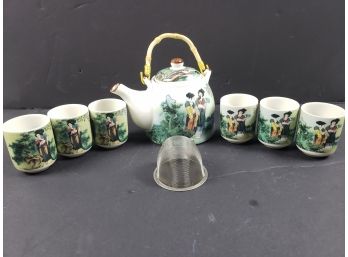 Beautiful Porcelain Tea Pot And Six Cups