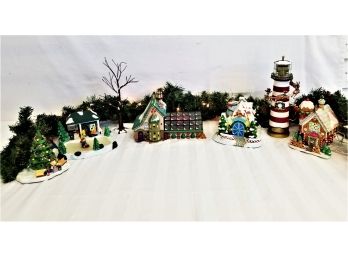 Six Christmas Village Light Up Houses &  Hawthorne Village And Department 56  & Lightng Accessories