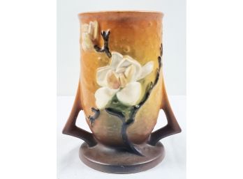 Vintage Roseville Double Handled Magnolia Brown & Pink Flower Vase