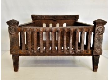 Wonderful Hard To Find Antique Cast Iron Fireplace Coal Box Firewood Basket Grate