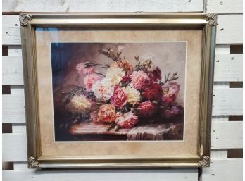 Vintage Framed Floral Bouquet Of Carnations Wall Art Print