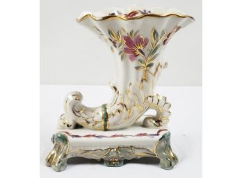 Exquisite Antique Porcelain Ornately Decorated Cornucopia Bud Base On Pedestal