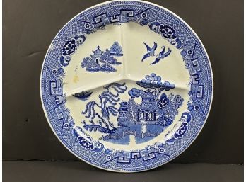 Single Antique Blue Willow Holland Blue Transferware Divided Plate