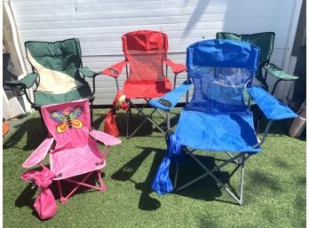 Five Outdoor Folding Canvas Chairs