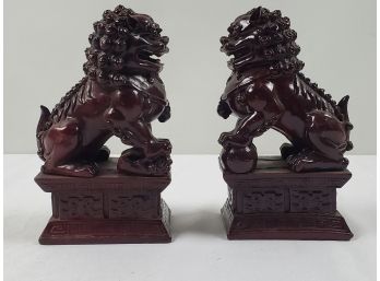 Pair Of Brown Heavy Resin Foo Dog Figurines