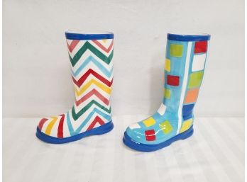 Fun Brightly Colored Ceramic 13.5' Tall Whimsical Rainboots