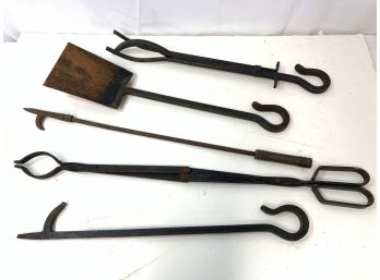 Five Piece Set Wrought Iron Fireplace Tools - No Stand
