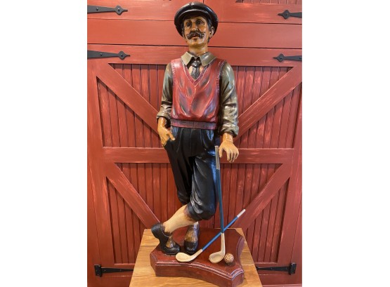 Cast Resin The Golfer On Plaster Stand With 2 Golf Clubs (paid $330.00)
