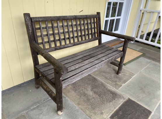 A Vintage Wooden Outdoor Weathered  Bench.