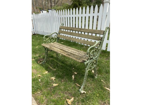 Outdoor Weathered  Cast Iron And Wood Bench.