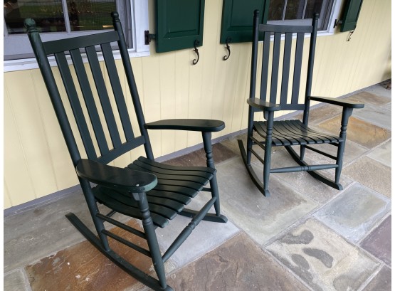 Painted Green Wooden Rocking Outdoor Chairs.