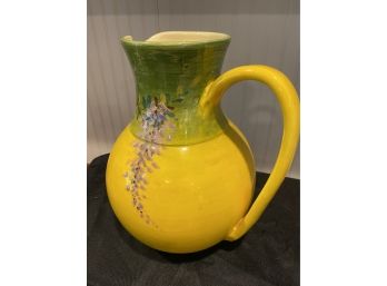 Hand Decorated Signed  Ceramic  Pitcher Made In France