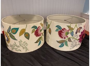 Embroidery Botanical  Drum Shape Lamp Shade Pair BY ANTHROPOLOGIE