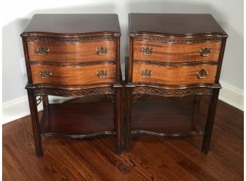 Fabulous Pair Vintage Mahogany Chinese Chippendale Style Stands GREAT PAIR With Brass Hardware 1930s - 1940s