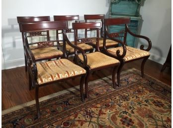 Handsome Set Of Six (6) Vintage Mahogany Duncan Phyfe Dining Chairs - Two Arms - Four Side - Very Nice