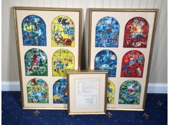 Two Interesting Vintage MARC CHAGALL Prints Stained Glass Windows For The Synagogue Of The Hadassah