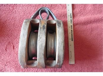 Pulley Vintage Wooden Block & Tackle Pulley