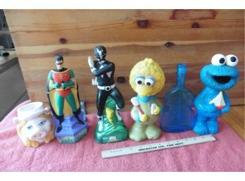 Lot Of Vintage Bottles Soap Bubble Bath Cookie Monster Big Bird Power Ranger Robin Violin