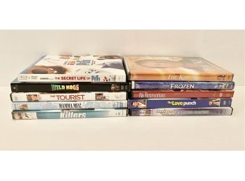 Ten (10) Assorted Movie DVDs And Blu Ray - Frozen, The Tourist, And More