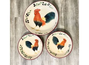 Lot Of Hand Painted Rooster Bowls