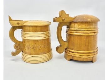 Vintage Handmade Decorative Wooden Barrels With Lid And Hand Carved Accents