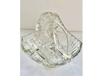 Vintage Decorative Textured Crystal Glass Basket With Handle