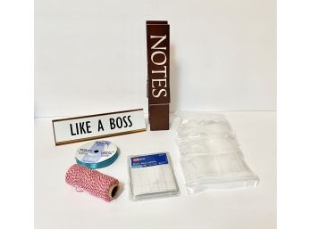Lot Of Office Decor And Craft Items-small Baggies, Note Holder, String, Ribbon, And More