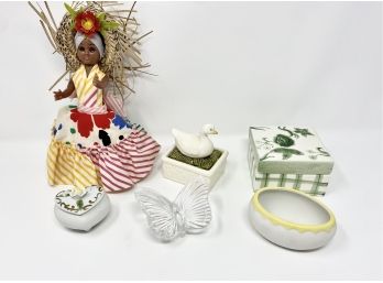Waterford Crystal Butterfly, Caribbean Doll,  And Other Vintage Decorative Trinkets