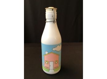 Milk Glass Bottle With House Design Made In Italy