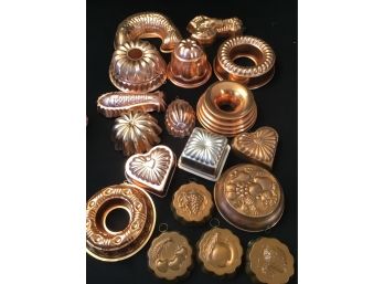 18  Vintage Copper Colored Molds Lot Mirro Italy More Jello Molds