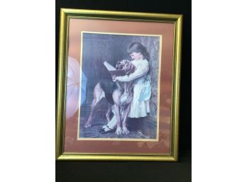 Very Large Double Matted & Framed Pears Soap Reproduction Print Girl With Dog