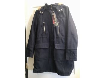 New Womans Navy Lined Coat With Hood NWT