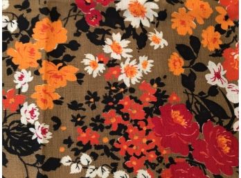 Fabulous Vintage Floral Fabric Home Dec Weight Orange Brown