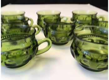 Vintage Indiana Glass Kings Crown Thumb Print Avocado Punch Cups Lot Of 8