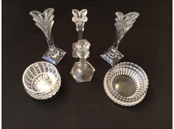 Crystal  Bowls And Glass Candlestick Lot