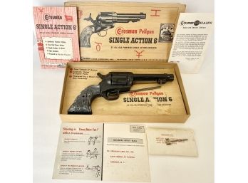 Vintage Crosman Pellgun Single Action 6 W/ Box .22 Caliber Toy AIR GUN Replica Of Colt Peacemaker UNTESTED