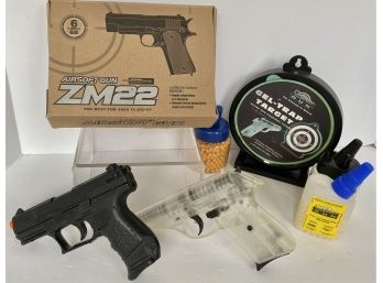 Lot Of 3 Toy BB Guns And Pellets - Airsoft ZM 22 With Box, Gel Tray Target, Black Walther, Sig Sauer P236