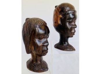 Brought From Lagos, Nigeria- Pair Of 6 Inch Vintage Hand Carved Solid Wood African Man And Woman Sculpture