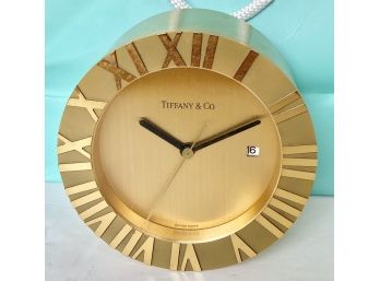 Tiffany & Co. Brass Desk Clock # 225766 Swiss 4' X 2' X 4' UNTESTED Lot # 21 ( READ Description)