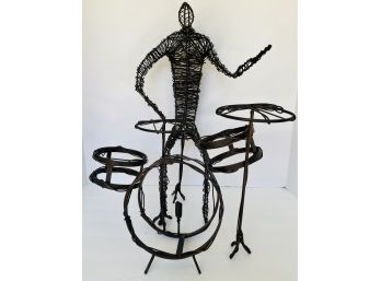 Metal Wire Sculpture Man With Drums 18' X 13' X 10' Depth
